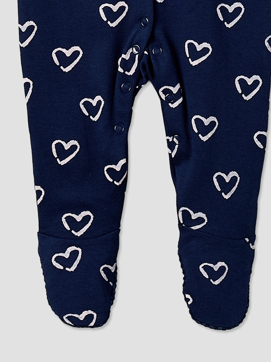 Pack of 3 Cotton Crew Neck Long Sleeve Sleepsuit with Snap Button Closure