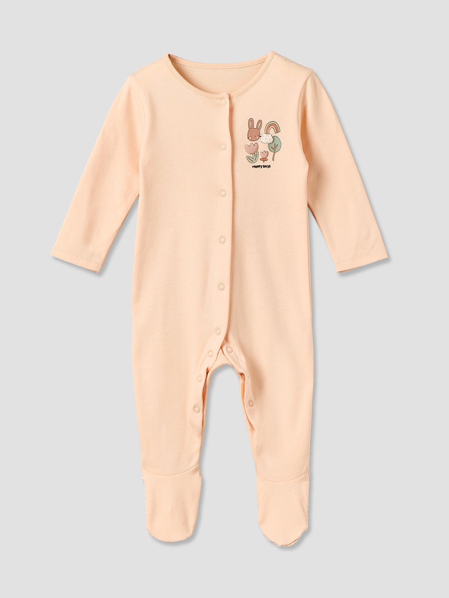 Pack of 3 Cotton Crew Neck Long Sleeve Sleepsuit with Bunny Print