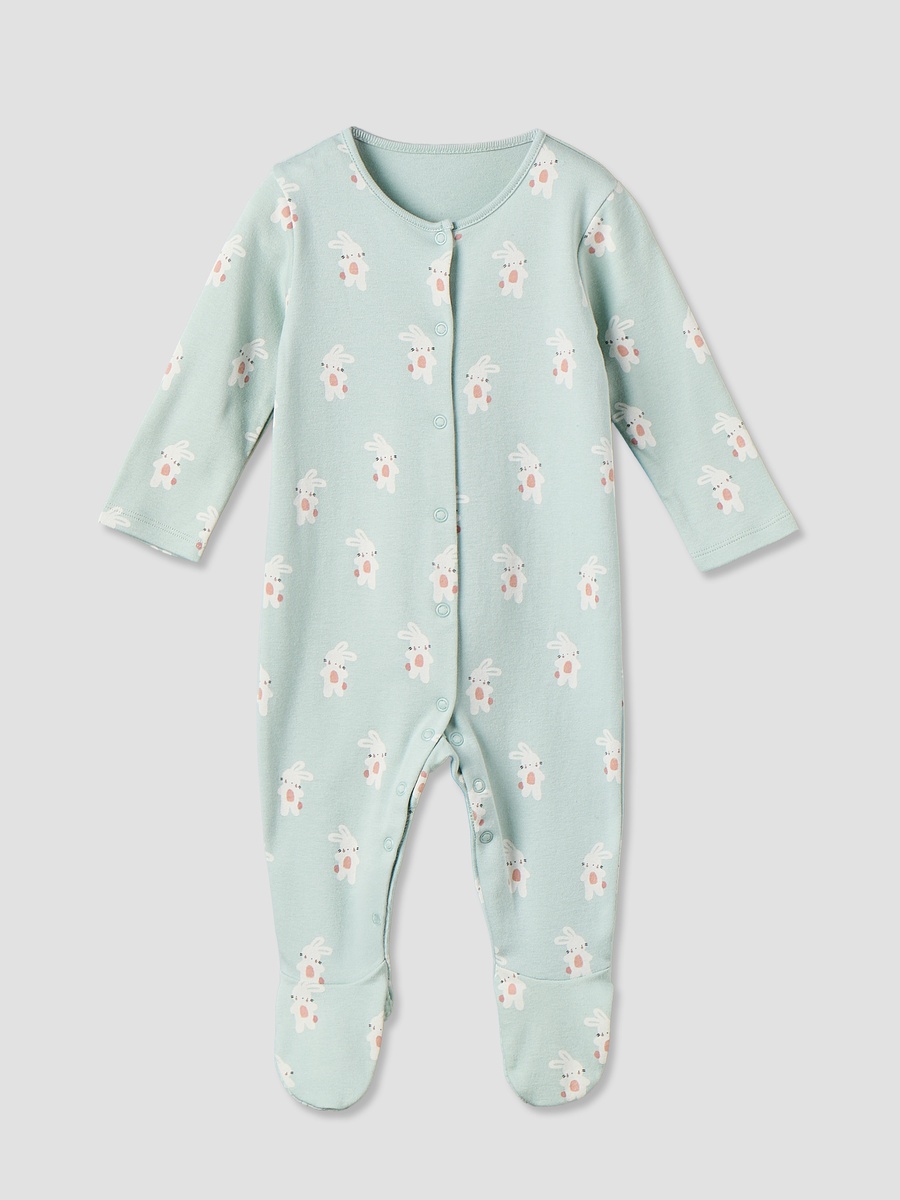 Pack of 3 Cotton Crew Neck Long Sleeve Sleepsuit with Bunny Print