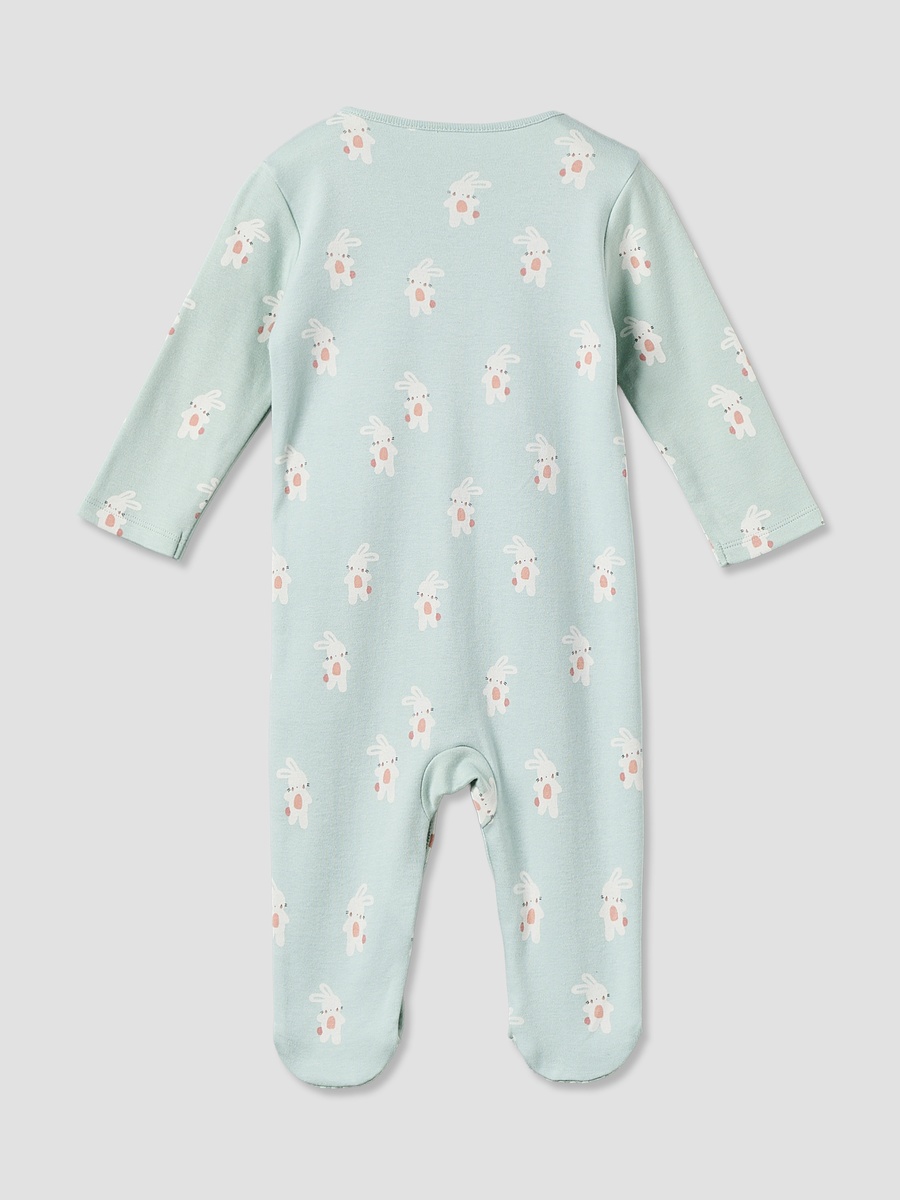 Pack of 3 Cotton Crew Neck Long Sleeve Sleepsuit with Bunny Print