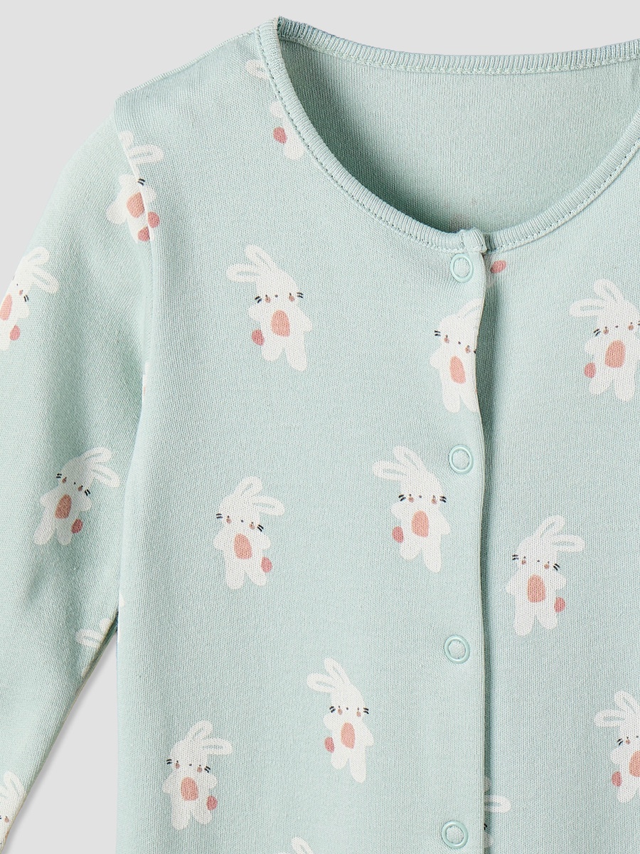 Pack of 3 Cotton Crew Neck Long Sleeve Sleepsuit with Bunny Print