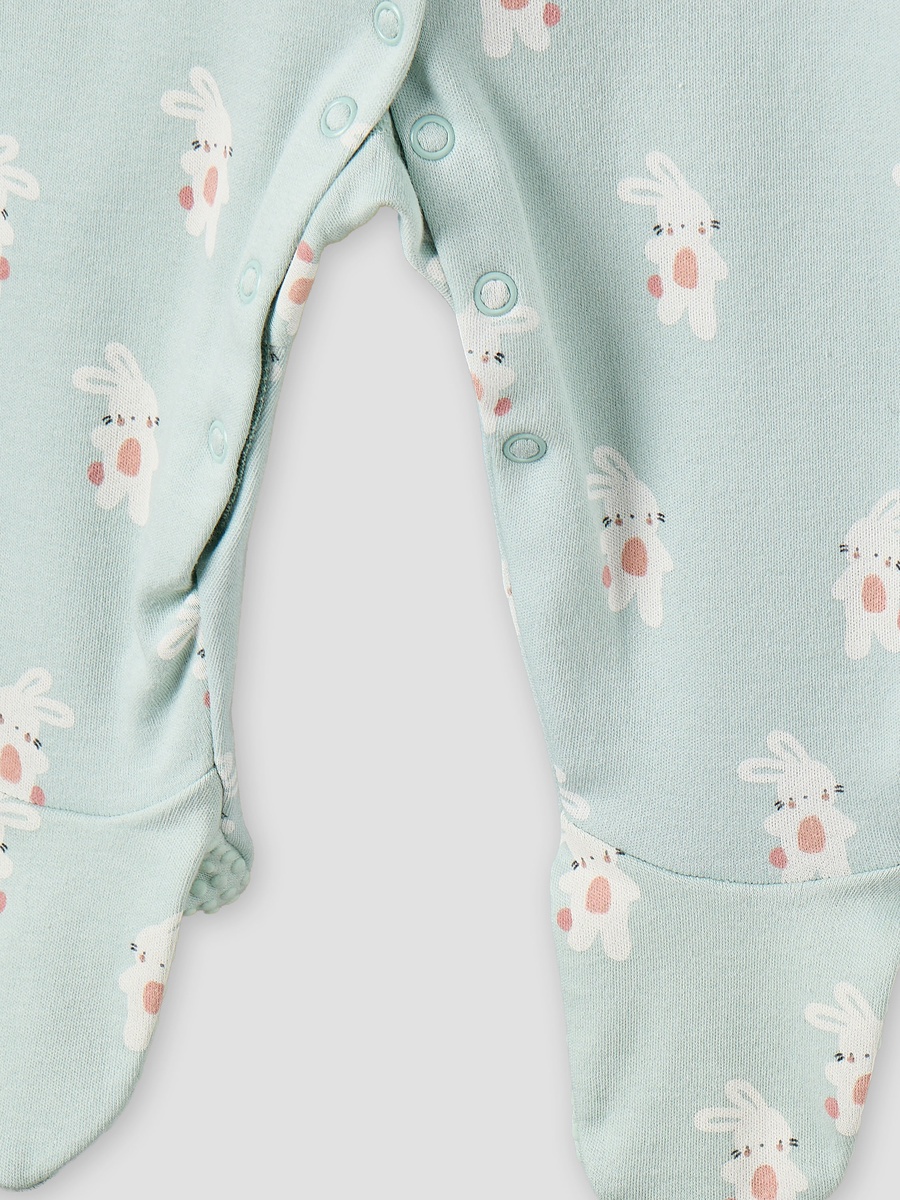 Pack of 3 Cotton Crew Neck Long Sleeve Sleepsuit with Bunny Print