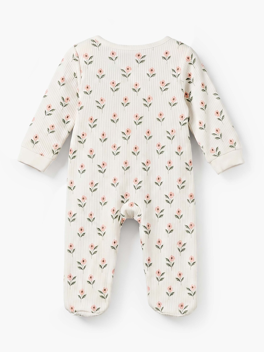 Cotton Round Neck Long Sleeves Sleepsuit with Floral Print