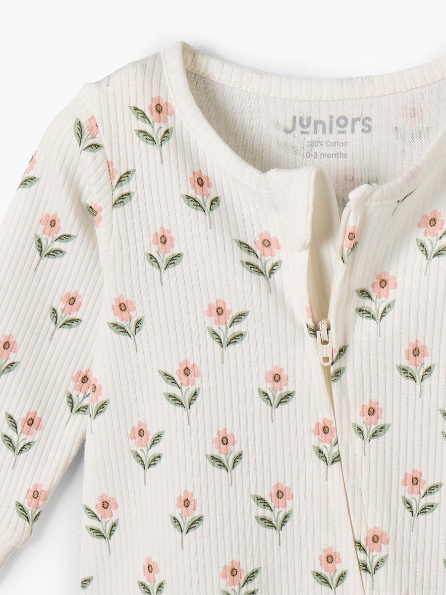 Cotton Round Neck Long Sleeves Sleepsuit with Floral Print