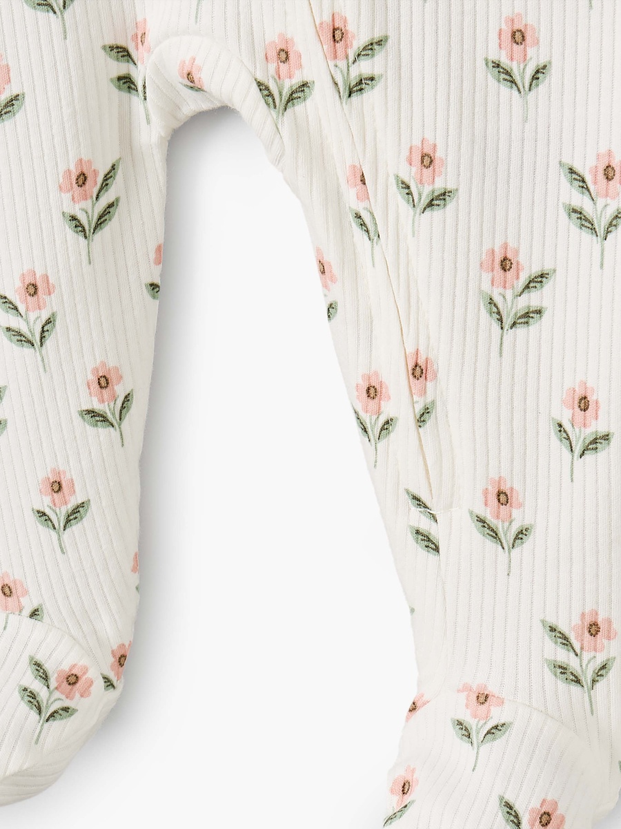 Cotton Round Neck Long Sleeves Sleepsuit with Floral Print