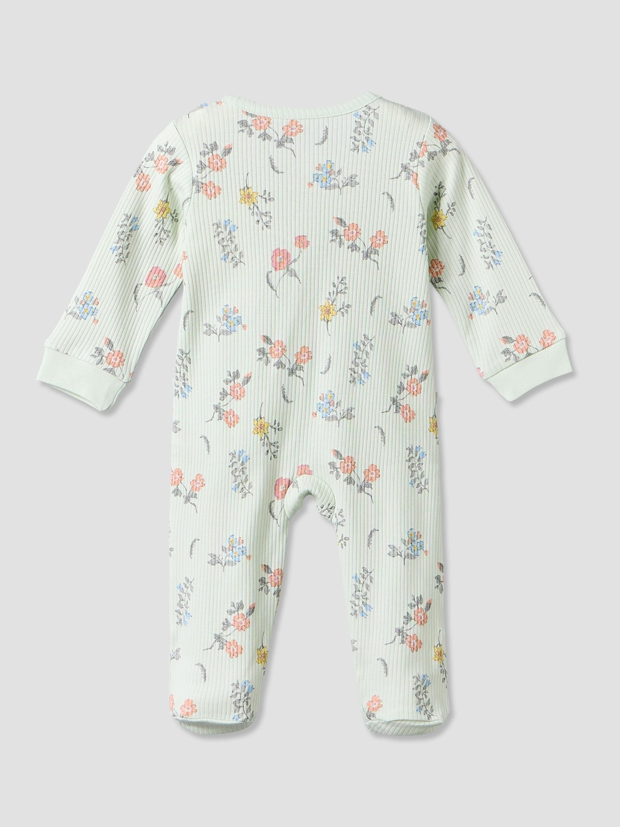 Cotton Crew Neck Long Sleeves Sleepsuit with Floral Print