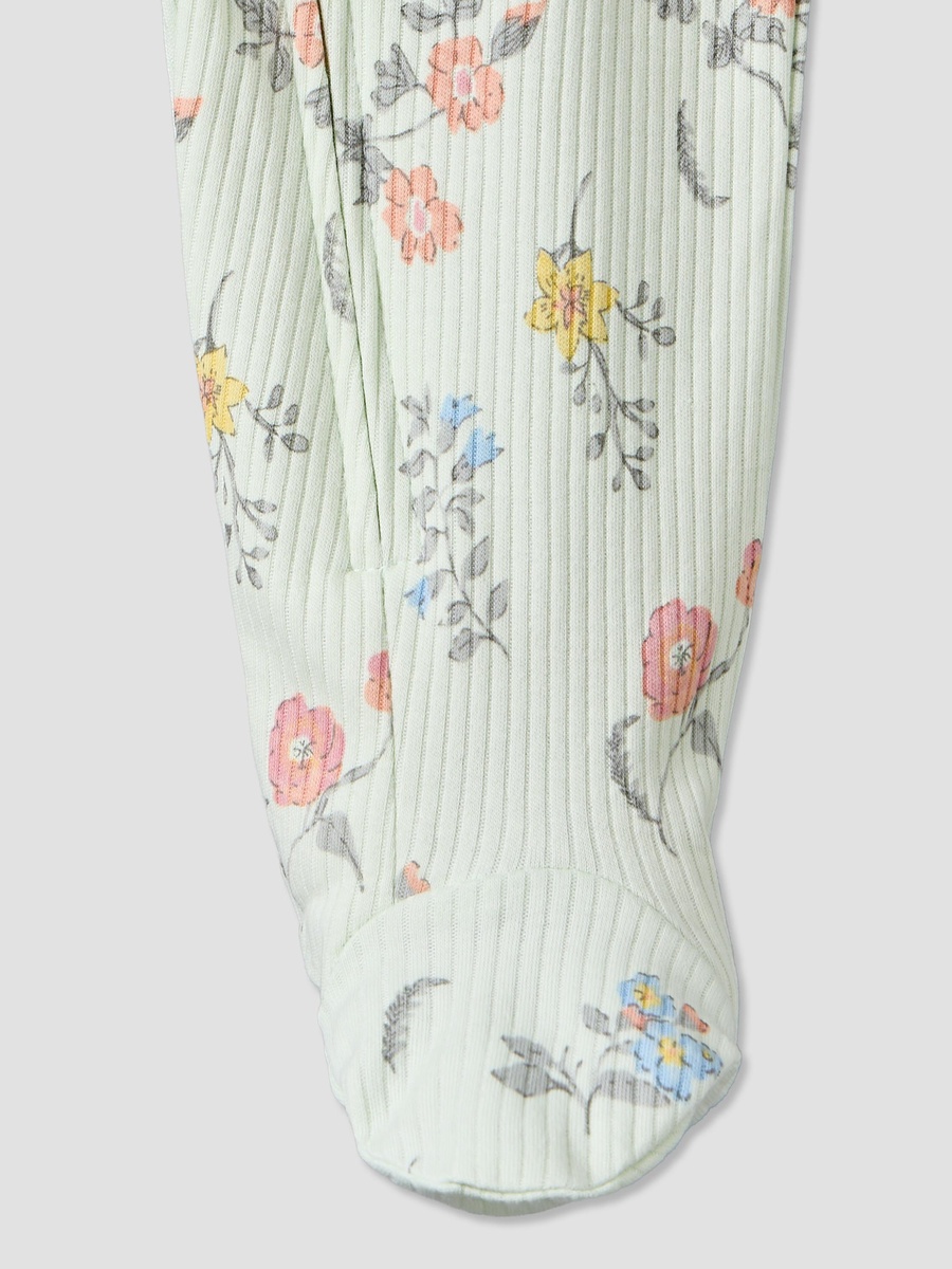 Cotton Crew Neck Long Sleeves Sleepsuit with Floral Print