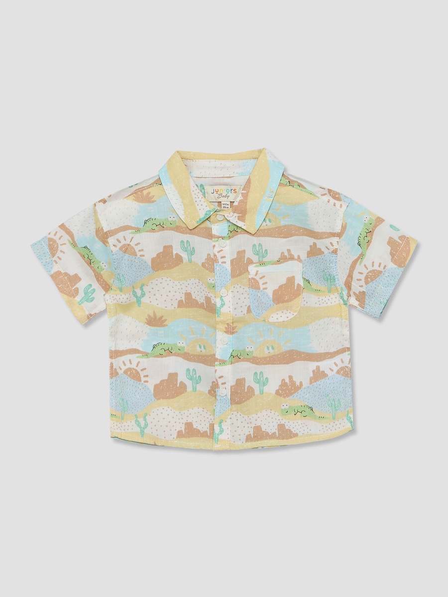 Collared Short Sleeves Shirt and Shorts Set with Desert Print