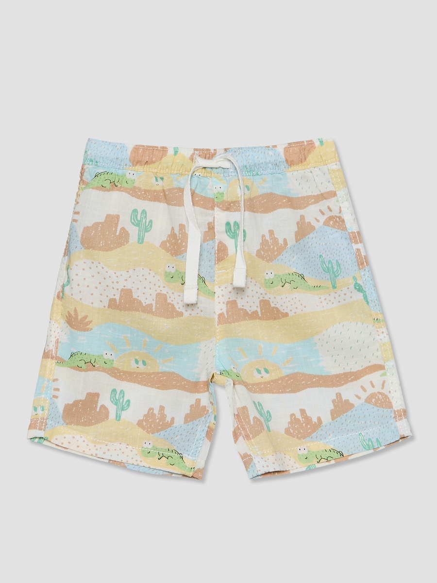 Collared Short Sleeves Shirt and Shorts Set with Desert Print