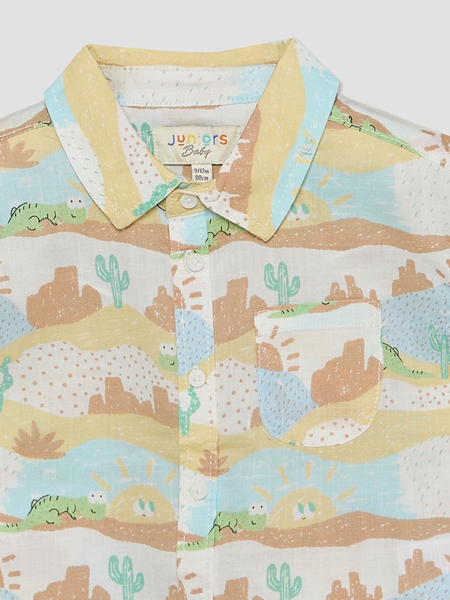 Collared Short Sleeves Shirt and Shorts Set with Desert Print
