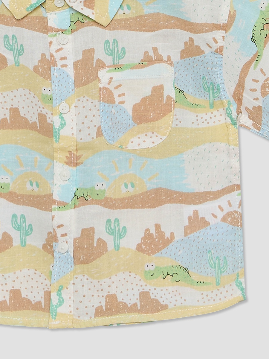 Collared Short Sleeves Shirt and Shorts Set with Desert Print