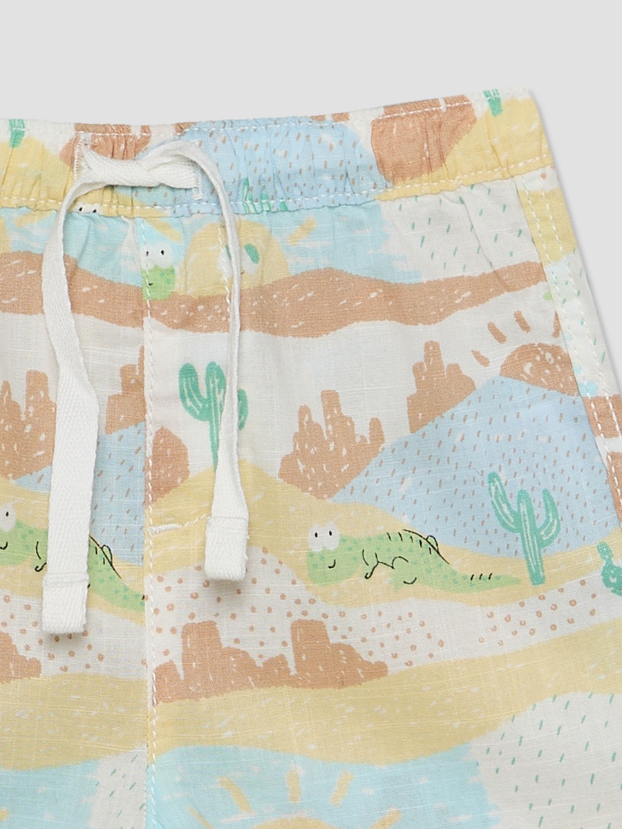 Collared Short Sleeves Shirt and Shorts Set with Desert Print