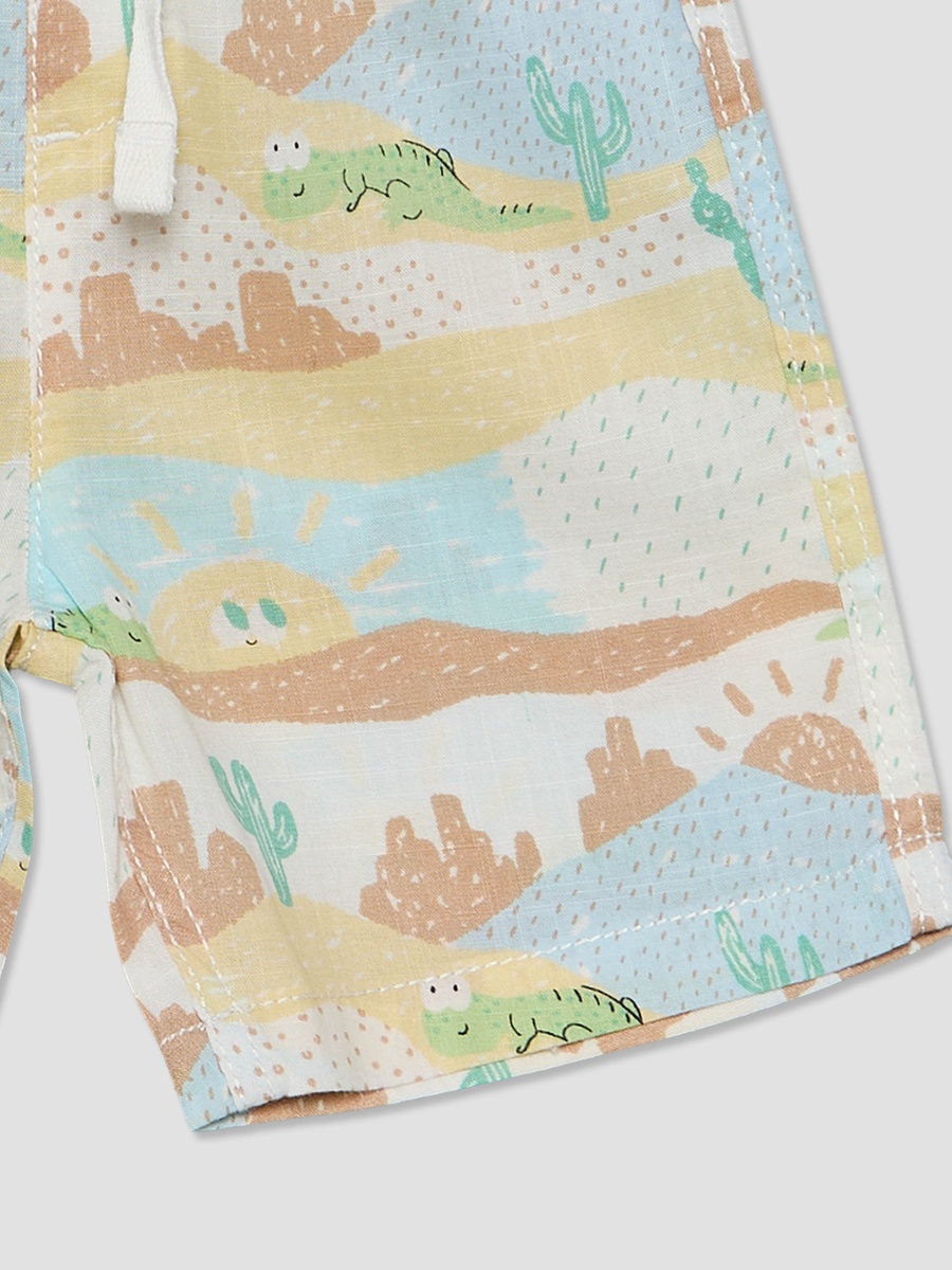 Collared Short Sleeves Shirt and Shorts Set with Desert Print