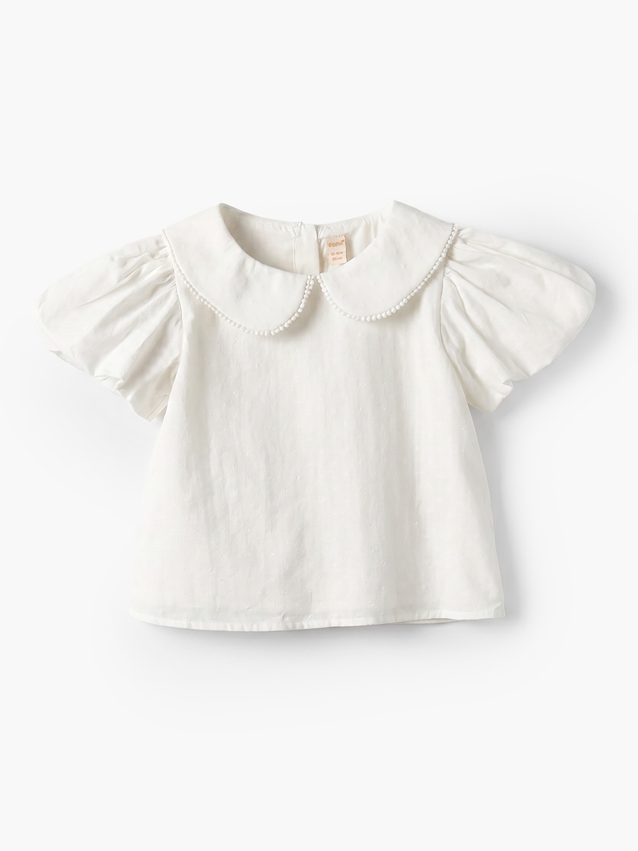 Peter Pan Collar Short Sleeves Top and Pinafore Set with Floral Embroidery