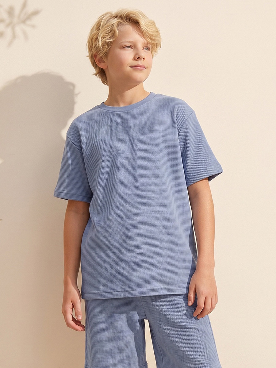 Crew Neck Short Sleeves T-Shirt and Shorts Set with Textured Design