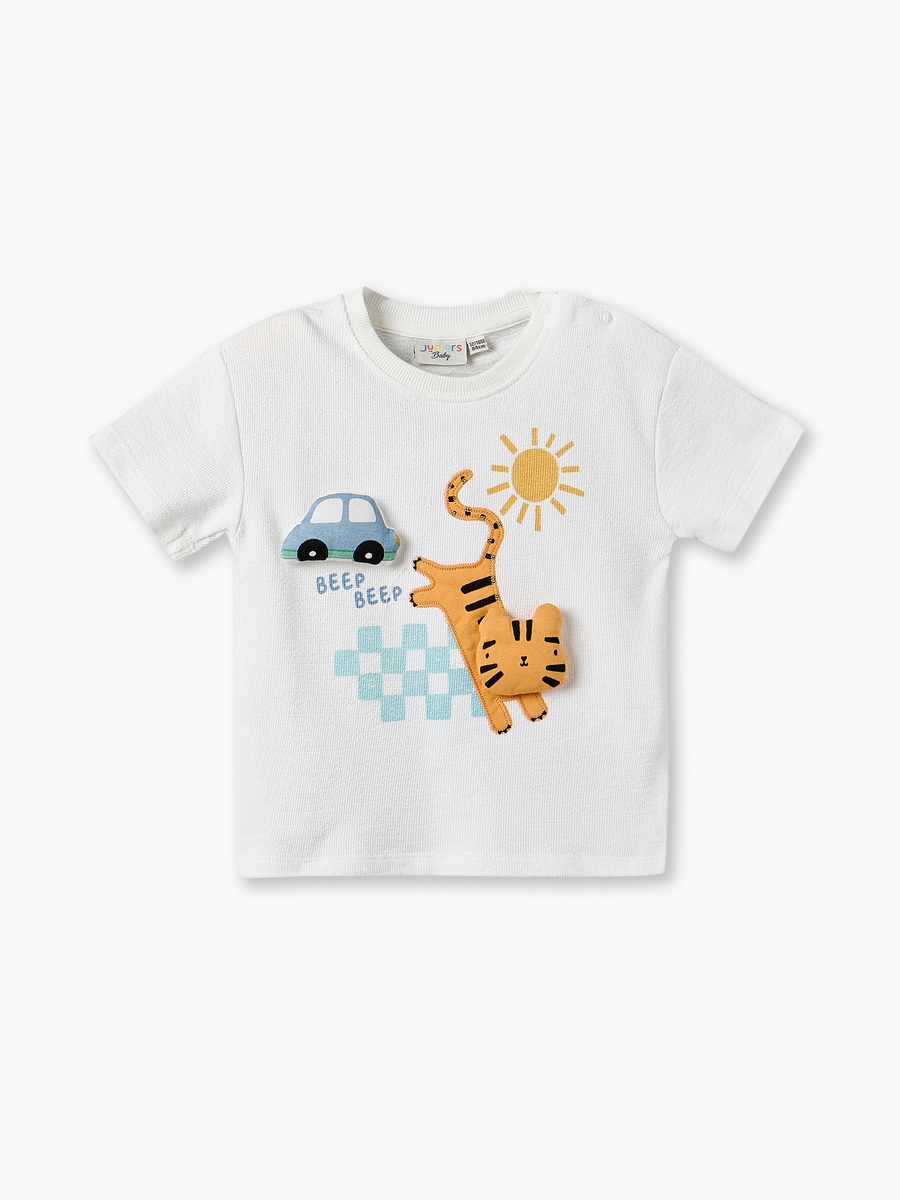 Round Neck Short Sleeves T-Shirt and Shorts Set with Tiger Applique