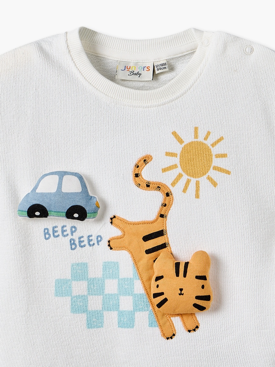 Round Neck Short Sleeves T-Shirt and Shorts Set with Tiger Applique