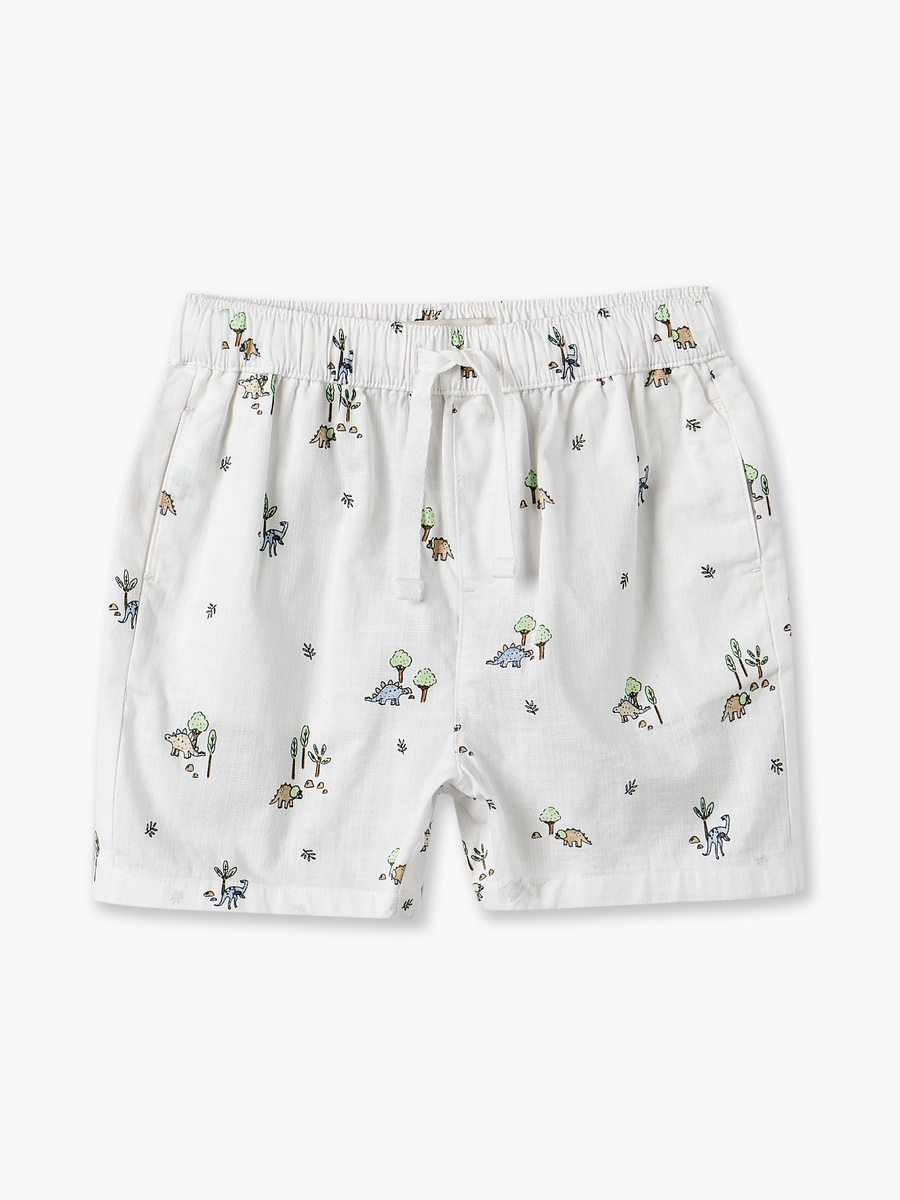 Collared Short Sleeves Shirt and Shorts Set with Dinosaur Print