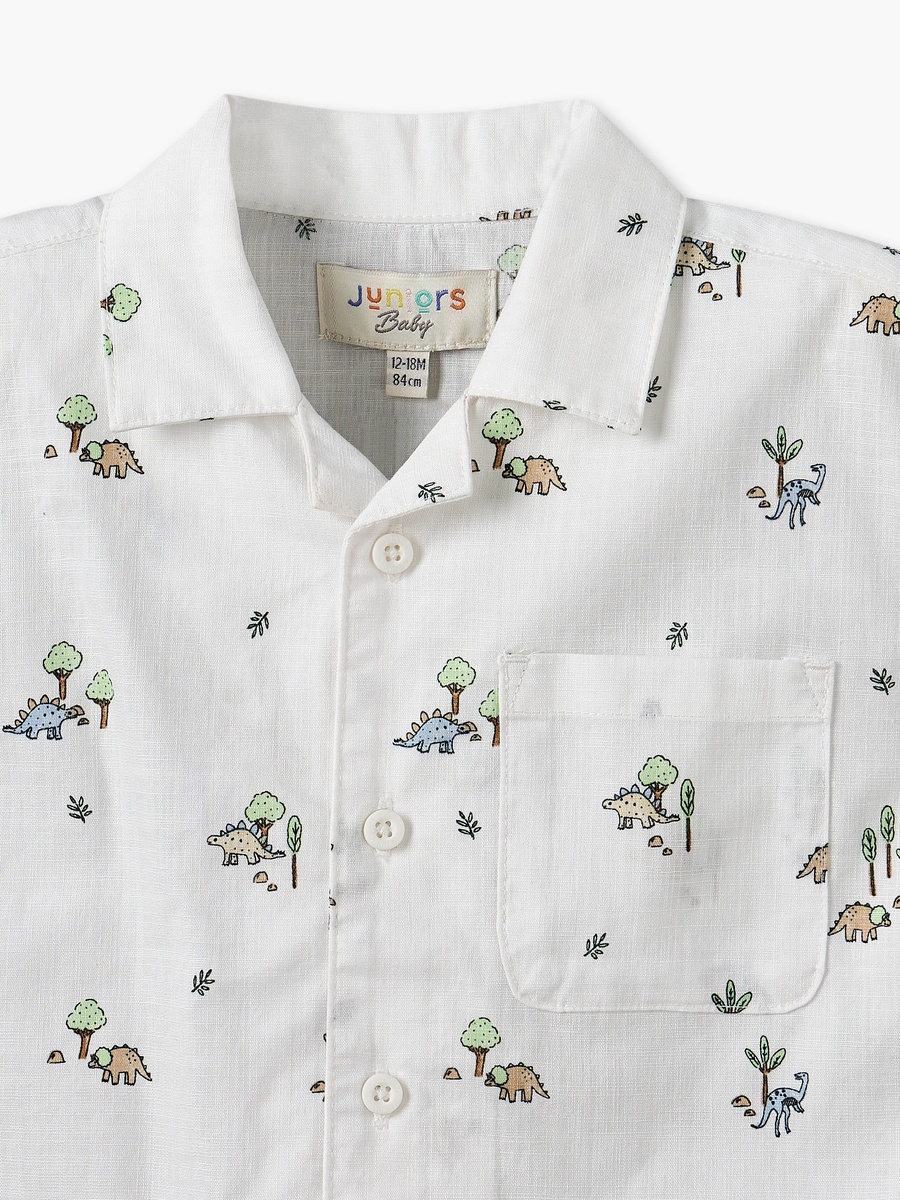 Collared Short Sleeves Shirt and Shorts Set with Dinosaur Print