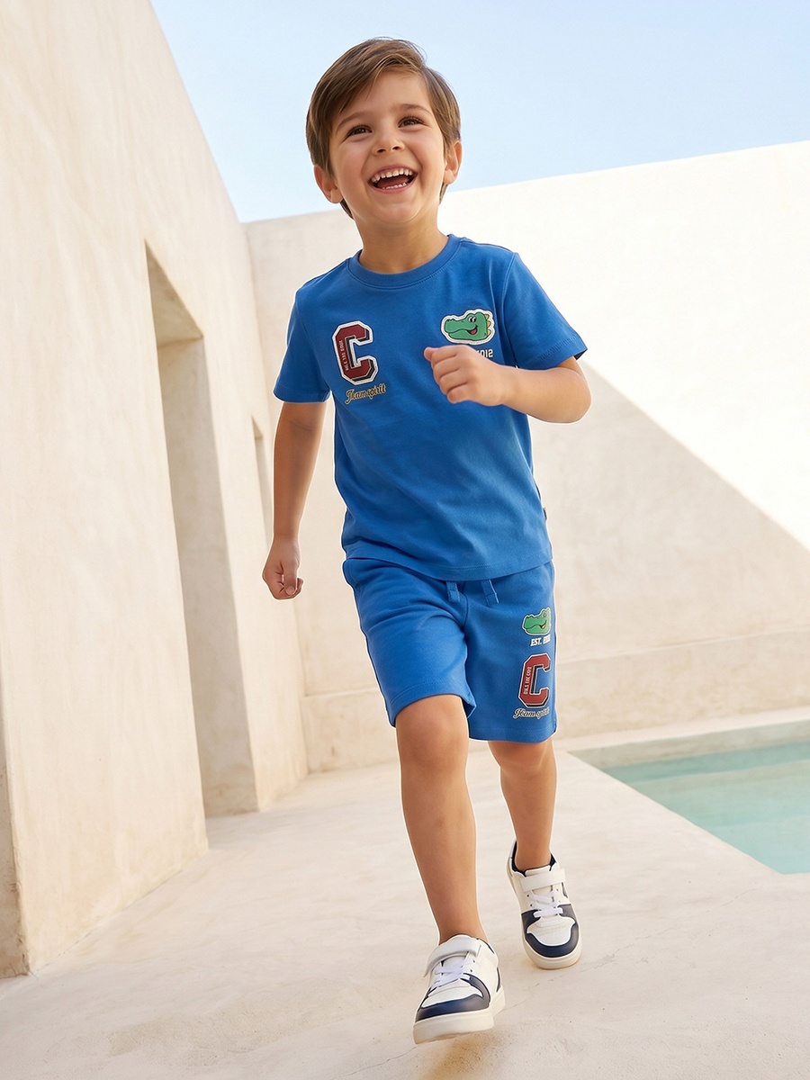 Crew Neck Short Sleeves T-Shirts and Shorts Set with Crocodile Print