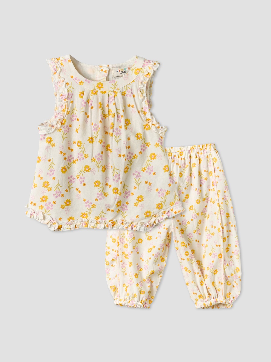 Round Neck Sleeveless Top and Pants Set with Floral Print