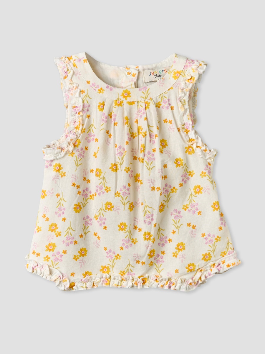 Round Neck Sleeveless Top and Pants Set with Floral Print