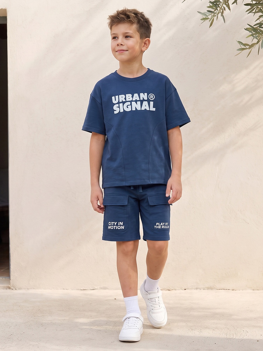 Crew Neck Short Sleeves T-Shirt and Shorts Set with Typographic Print