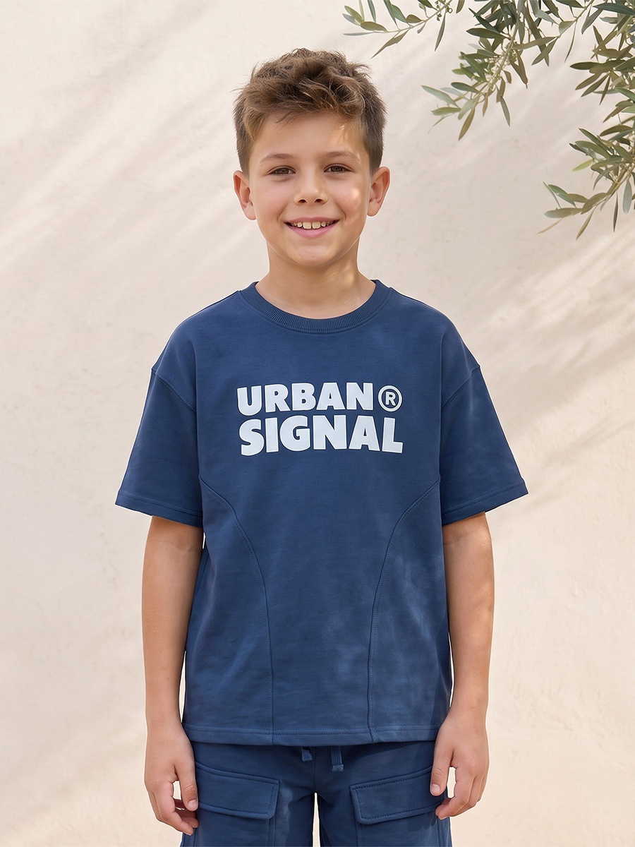 Crew Neck Short Sleeves T-Shirt and Shorts Set with Typographic Print