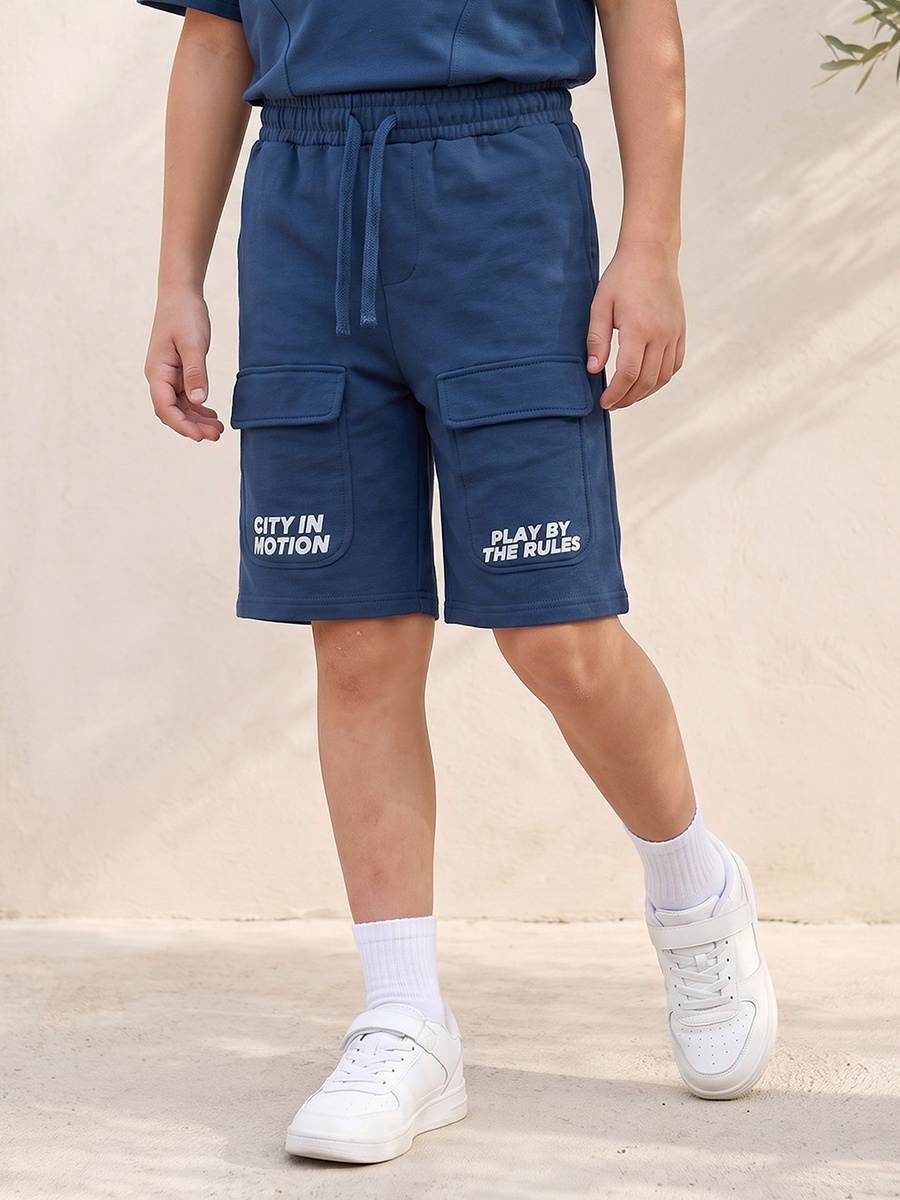 Crew Neck Short Sleeves T-Shirt and Shorts Set with Typographic Print