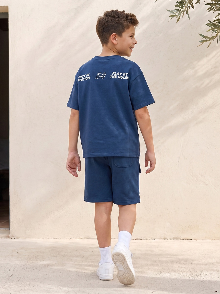Crew Neck Short Sleeves T-Shirt and Shorts Set with Typographic Print