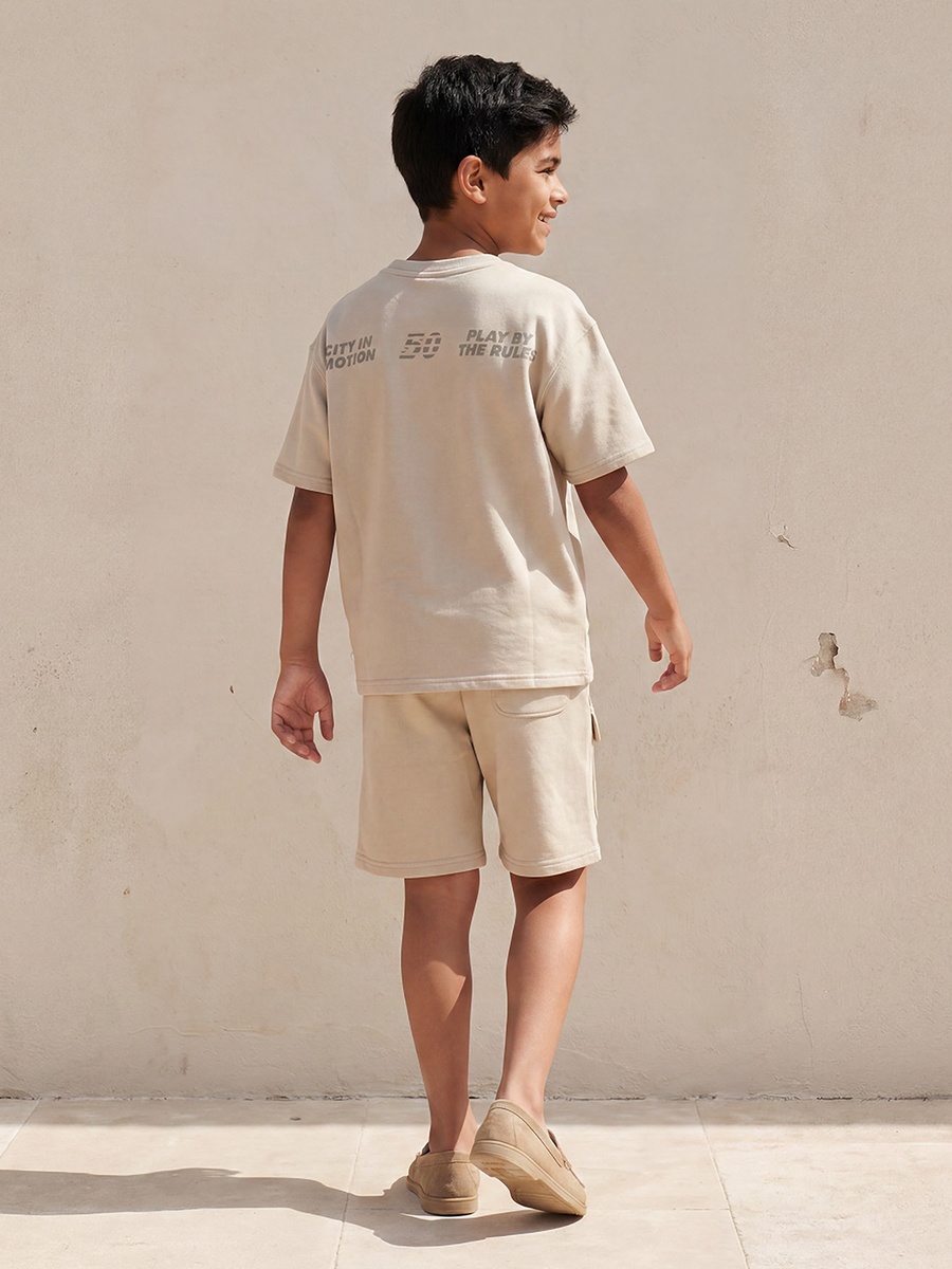 Crew Neck Short Sleeves T-Shirt and Shorts Set with Typographic Print