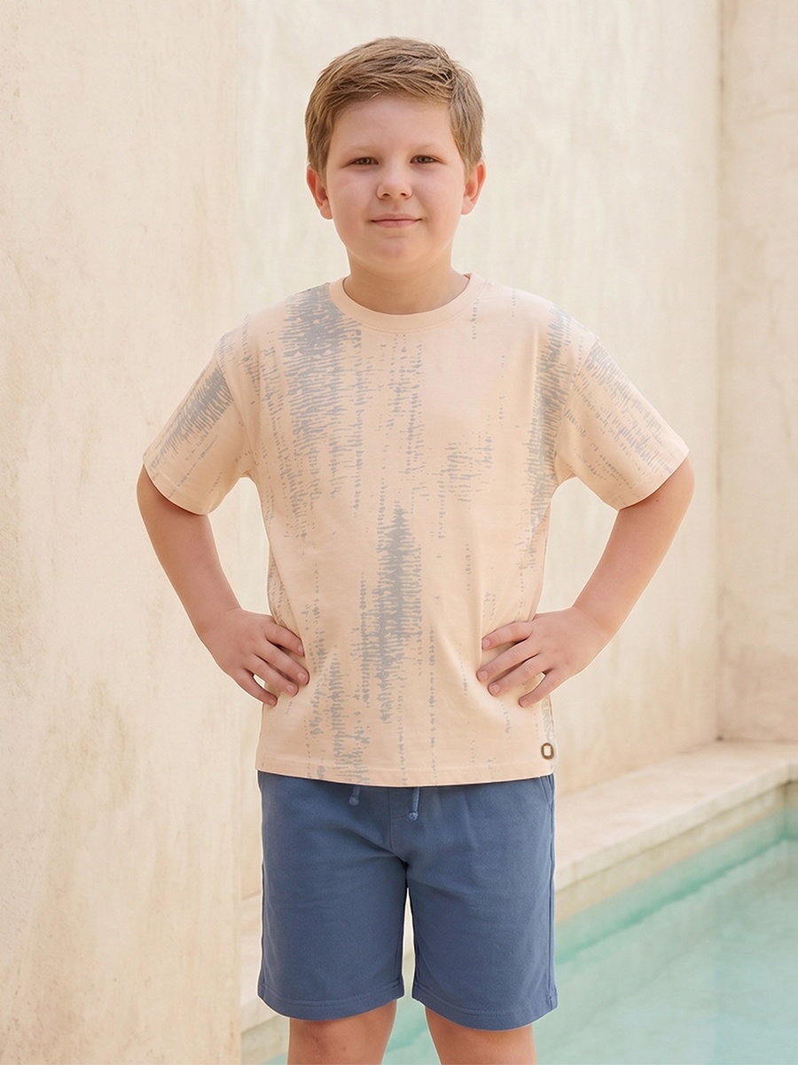 Crew Neck Short Sleeves T-Shirt and Shorts Set with Abstract Print