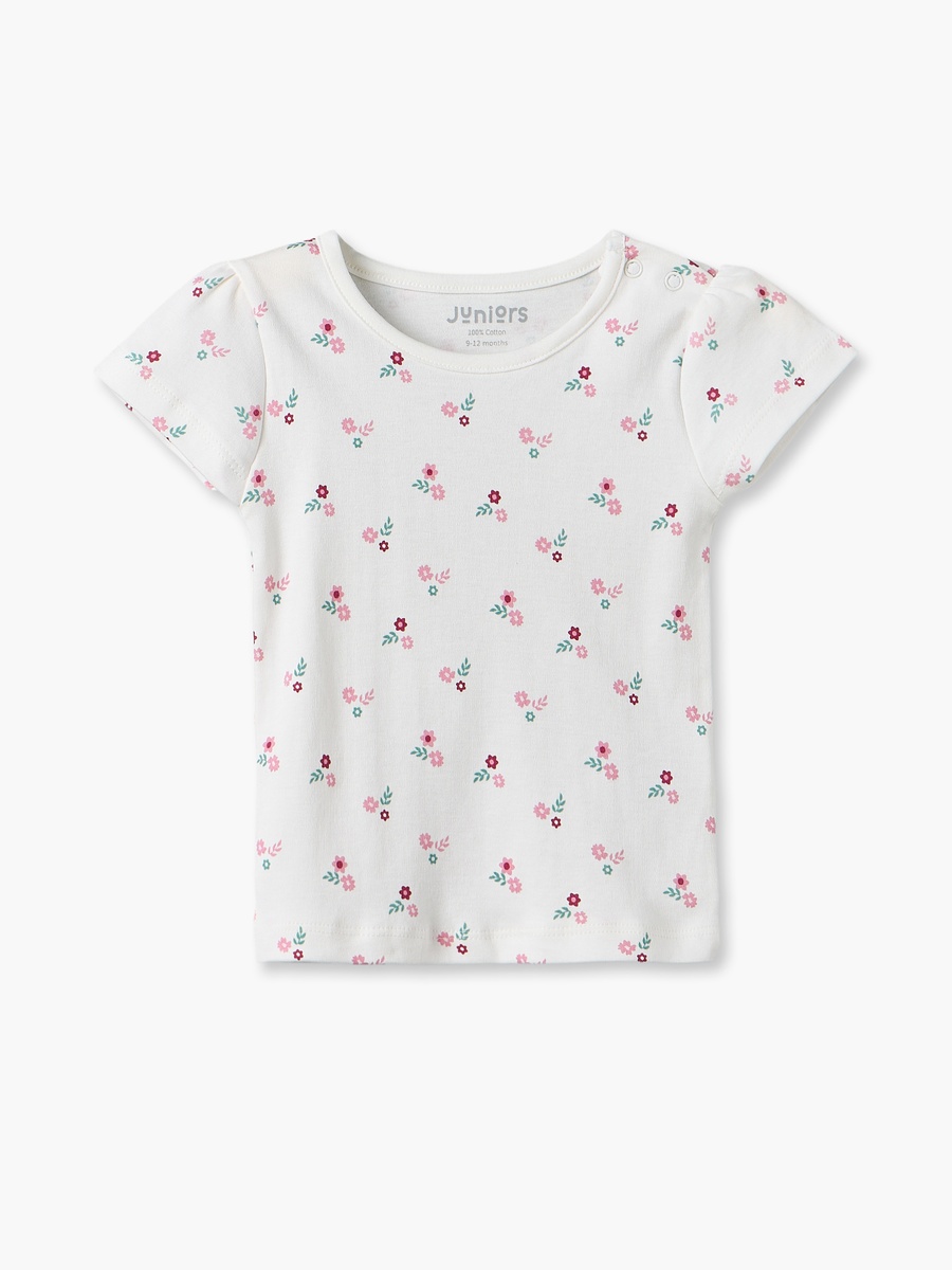 Round Neck Short Sleeves T-Shirt and Dungaree Set with Floral Print