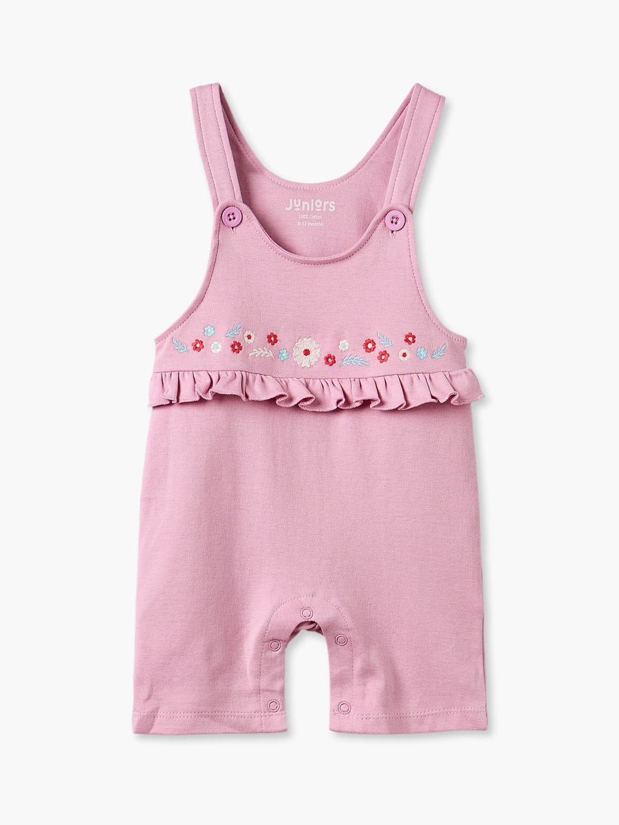 Round Neck Short Sleeves T-Shirt and Dungaree Set with Floral Print