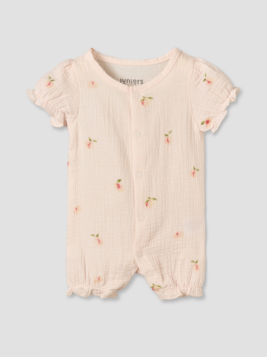 Crew Neck Short Sleeves Romper with Snap Button Closure