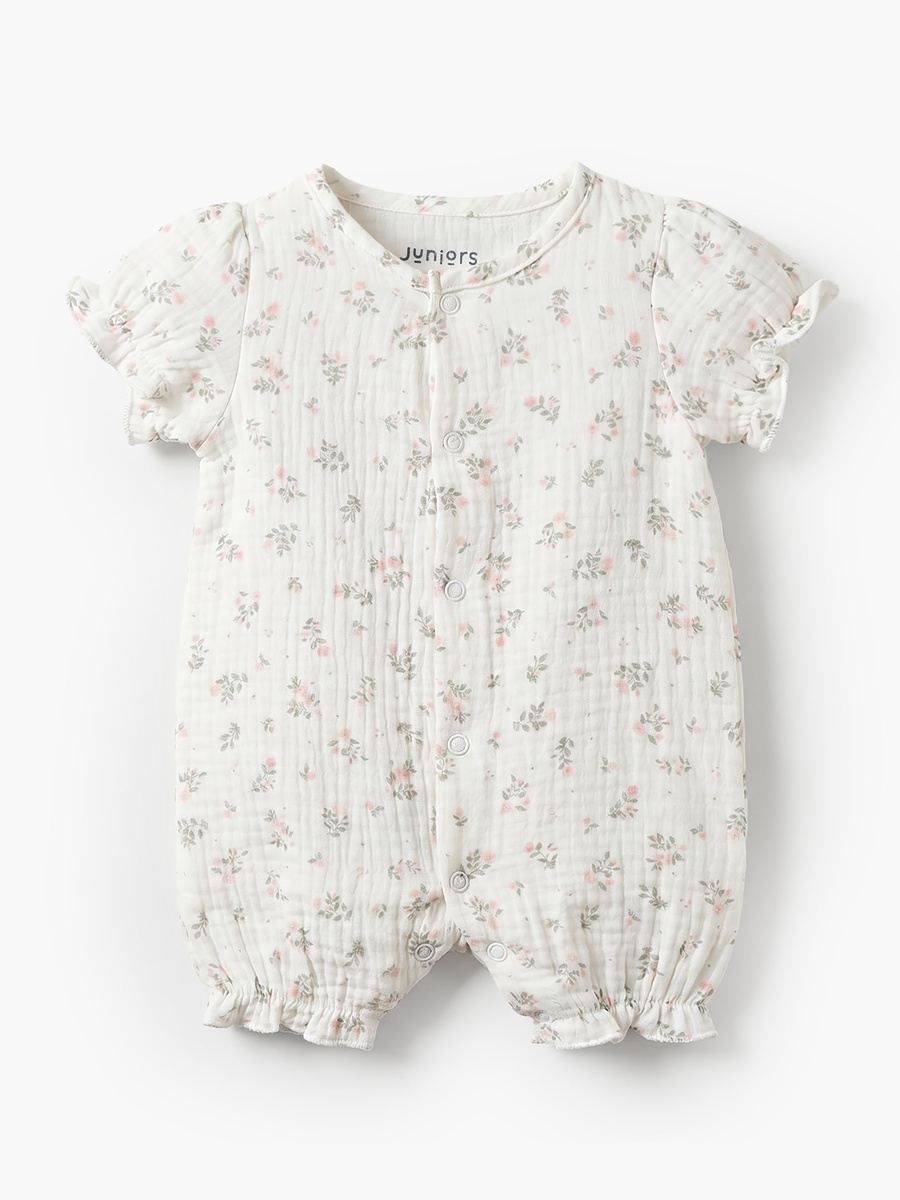 Round Neck Short Sleeves Romper with Floral Print
