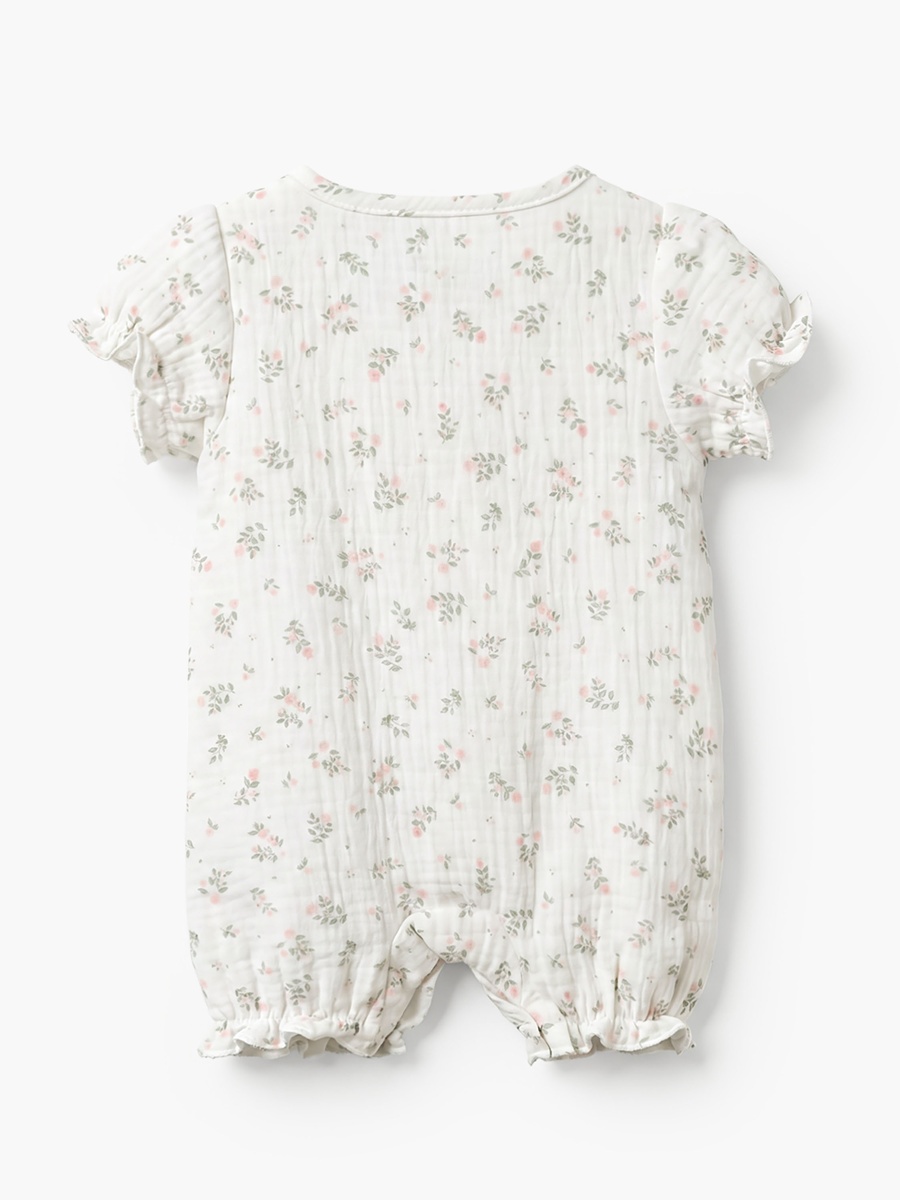 Round Neck Short Sleeves Romper with Floral Print