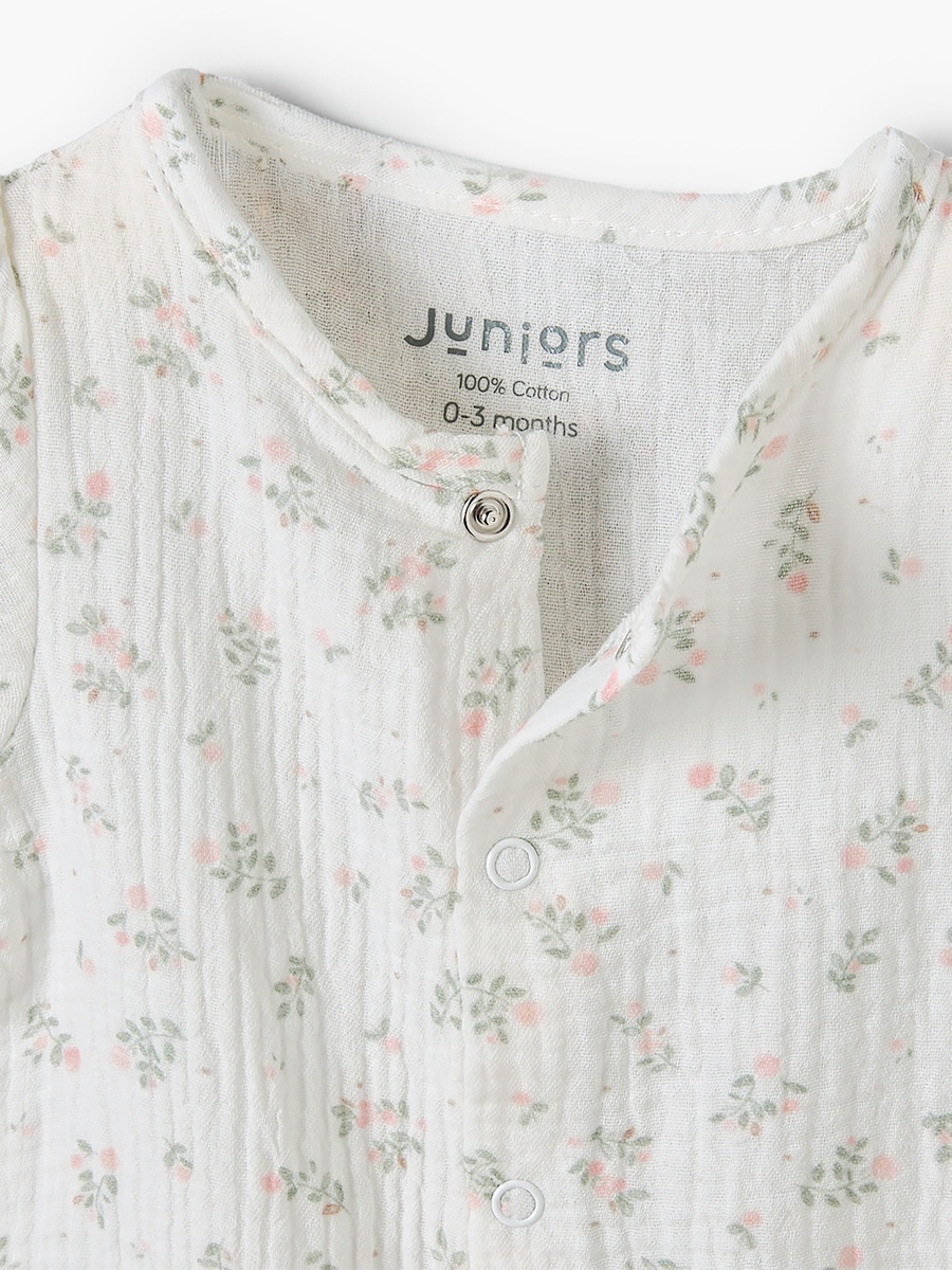Round Neck Short Sleeves Romper with Floral Print