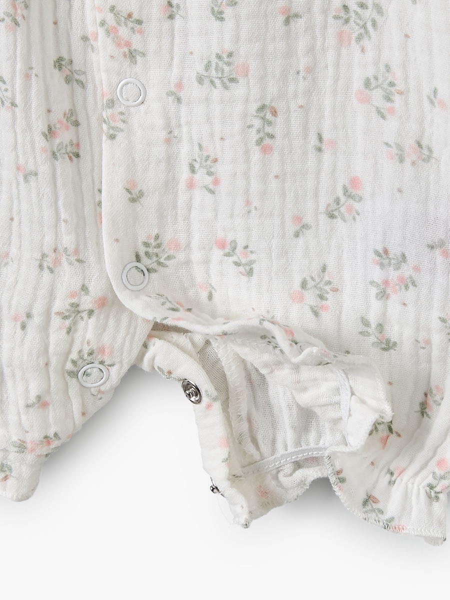 Round Neck Short Sleeves Romper with Floral Print