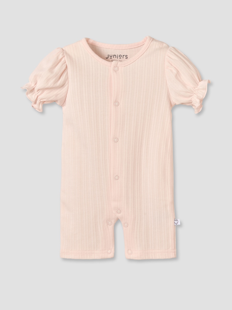 Crew Neck Short Sleeves Romper with Snap Button Closure
