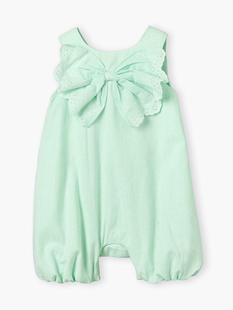 Round Neck Sleeveless Romper with Embroidered Bow