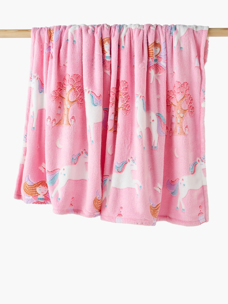Raschel Blanket with Glow in the Dark Unicorn Print, 150x200 cm