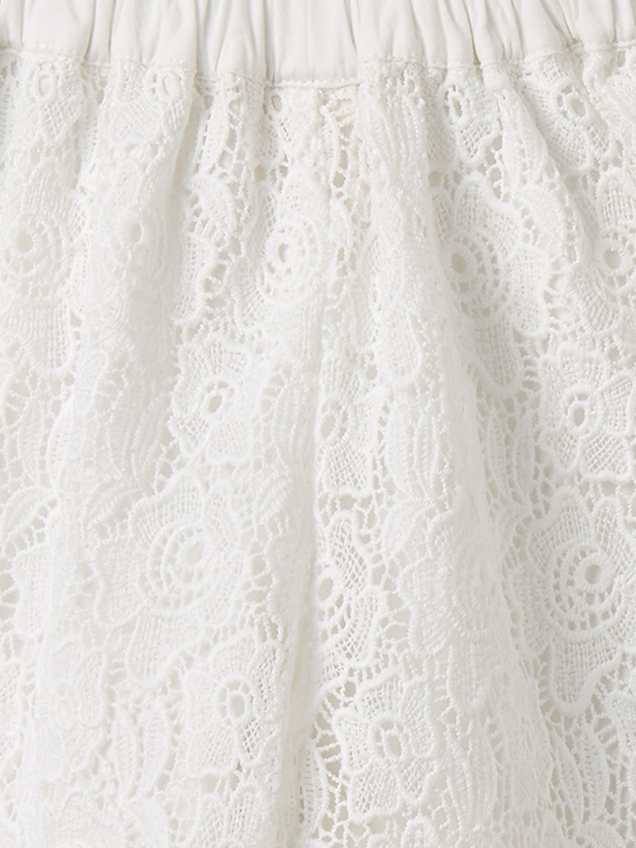 Wide Leg Pants with Lace Embroidery and Elasticated Waist