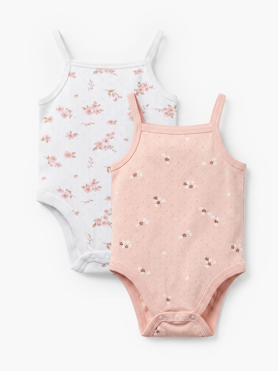 Pack of 2 Cotton Square Neck Sleeveless Bodysuit with Floral Print
