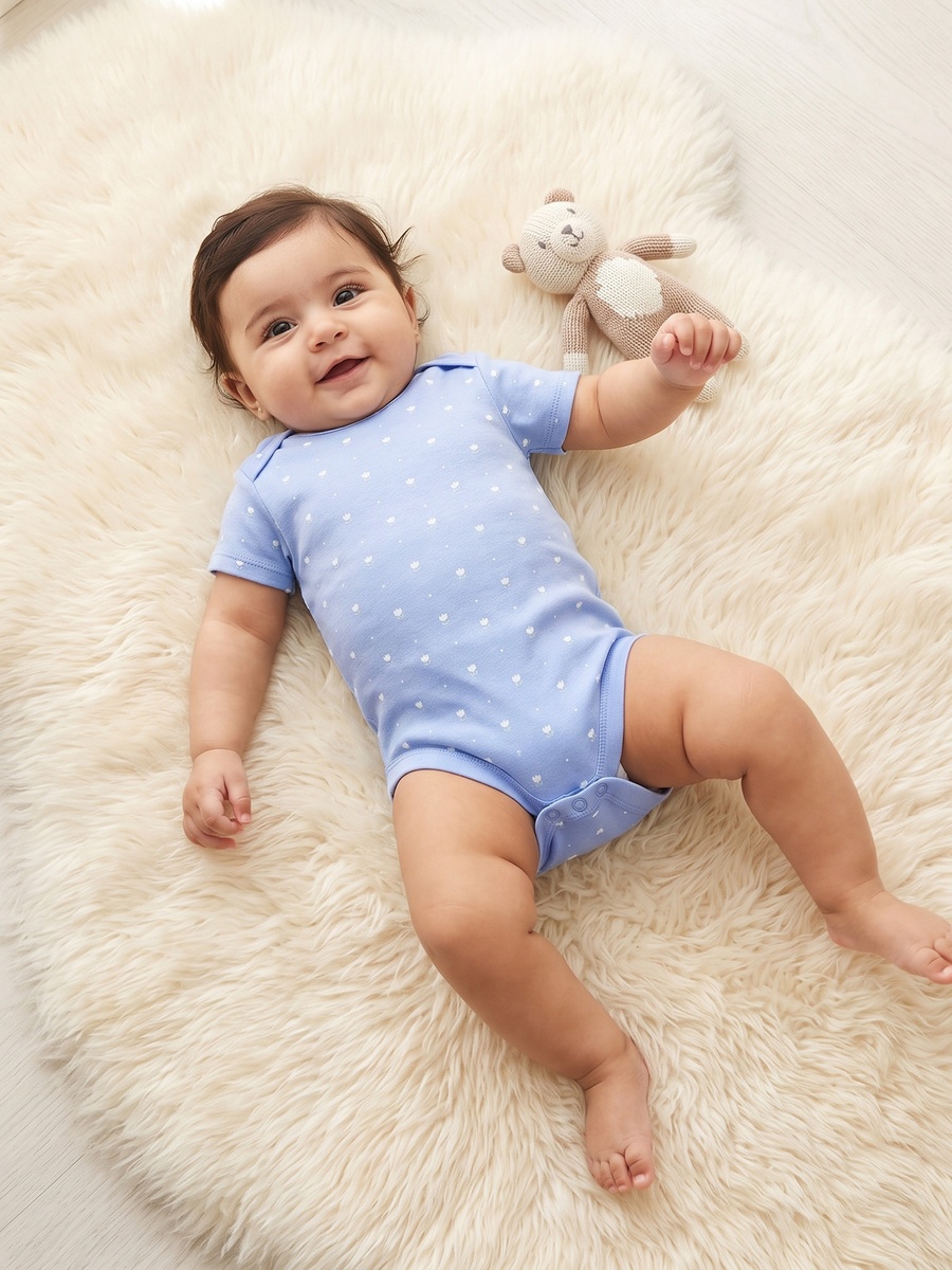 Pack of 3 Cotton Crew Neck Short Sleeves Bodysuit with Floral Print