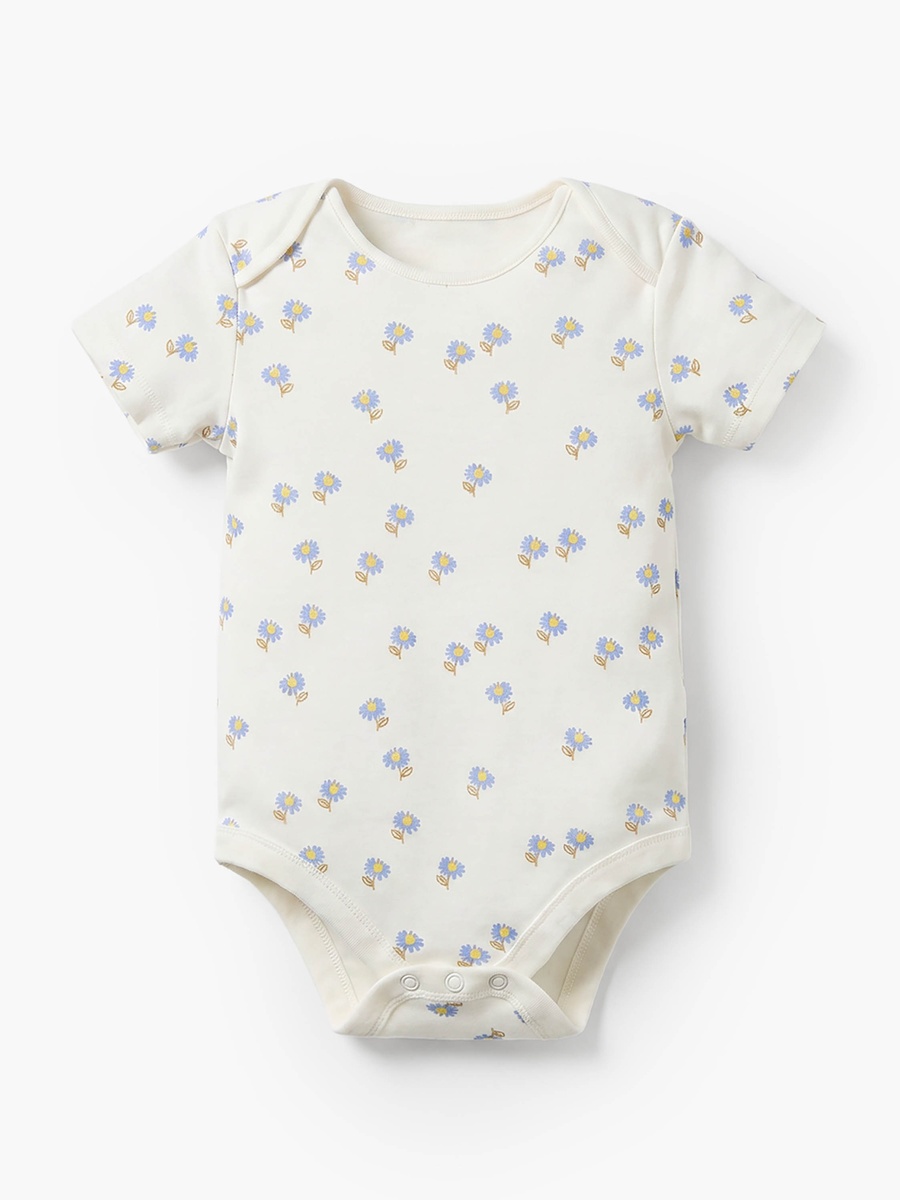 Pack of 3 Cotton Crew Neck Short Sleeves Bodysuit with Floral Print