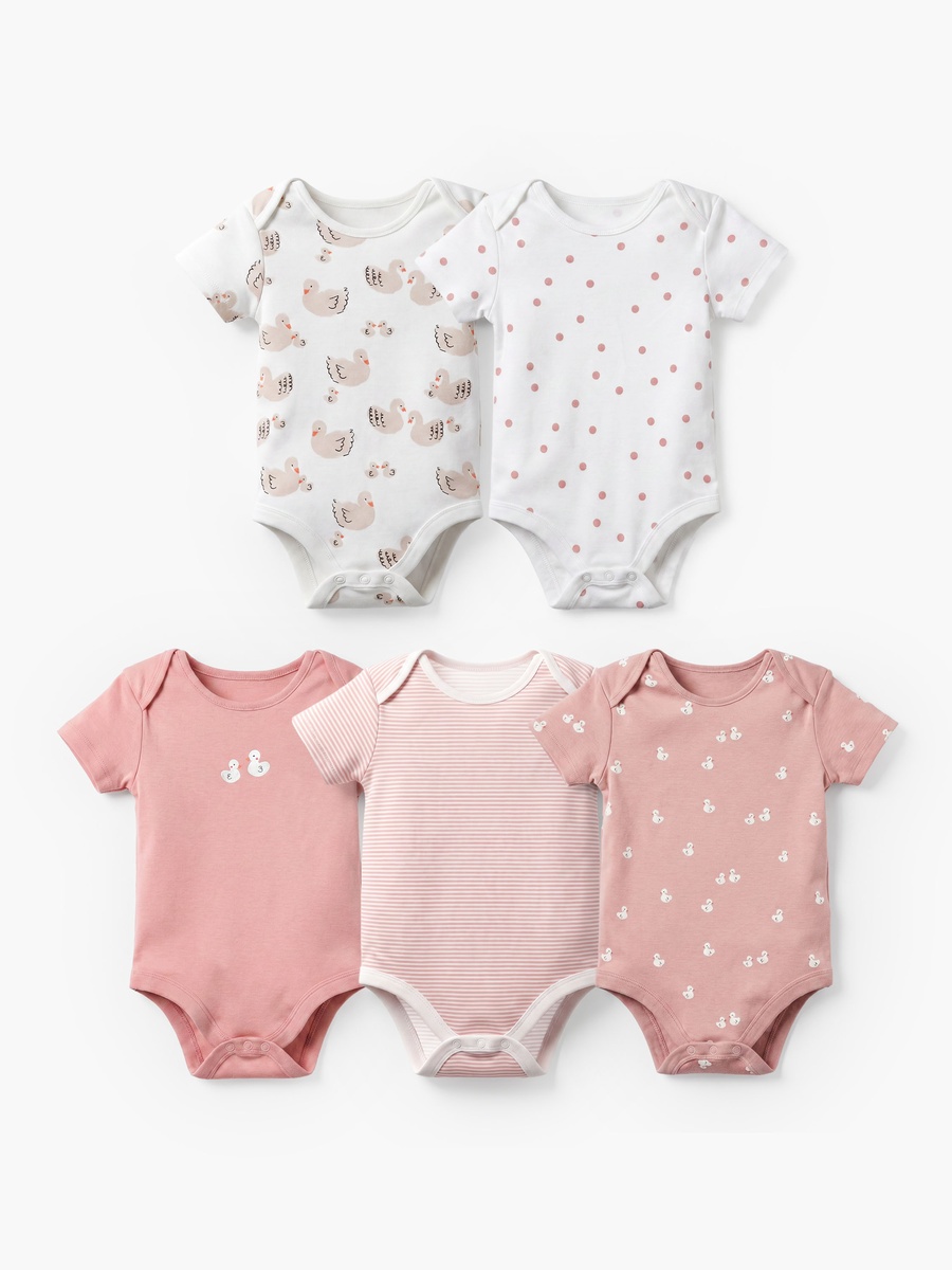 Pack of 5 Cotton Crew Neck Short Sleeves Bodysuit with Duck Print
