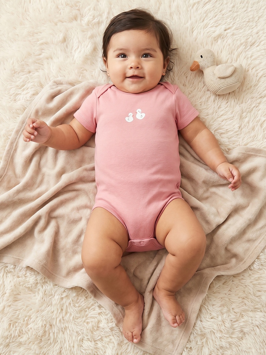 Pack of 5 Cotton Crew Neck Short Sleeves Bodysuit with Duck Print
