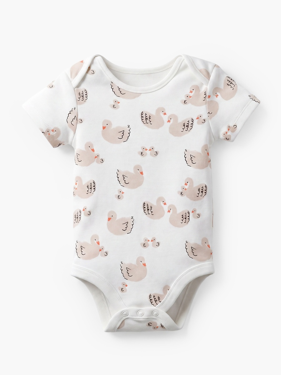 Pack of 5 Cotton Crew Neck Short Sleeves Bodysuit with Duck Print