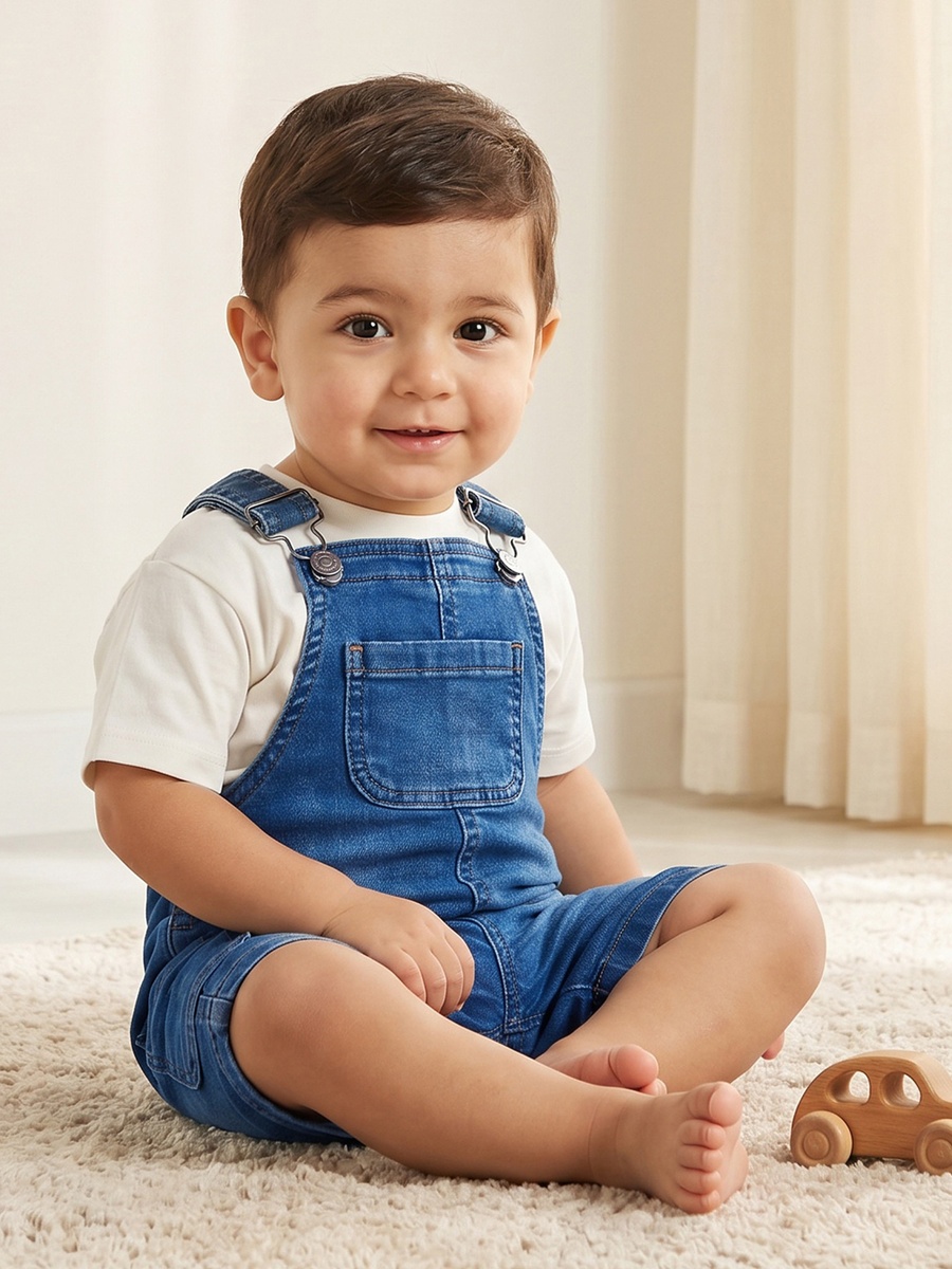 Square Neck Sleeveless Denim Dungaree with Adjustable Straps